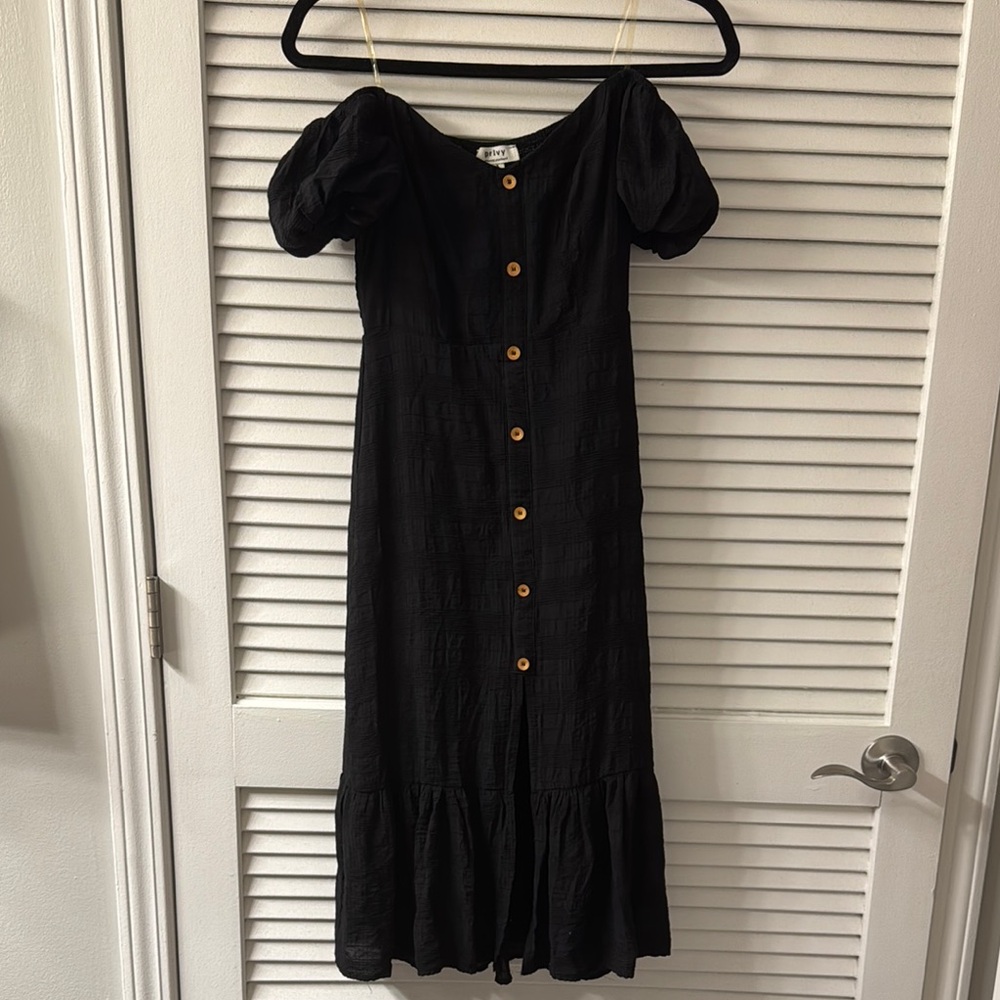 Privy Black and Gold Off-the-Shoulder Maxi Dress